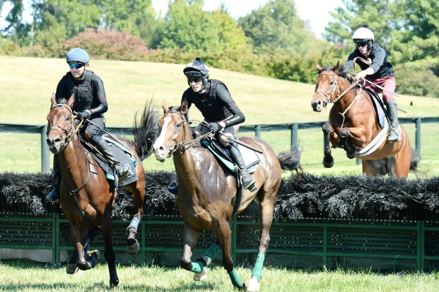 Equestrian Events at Great Meadow Riders on horses jumping during a competition at Great Meadow